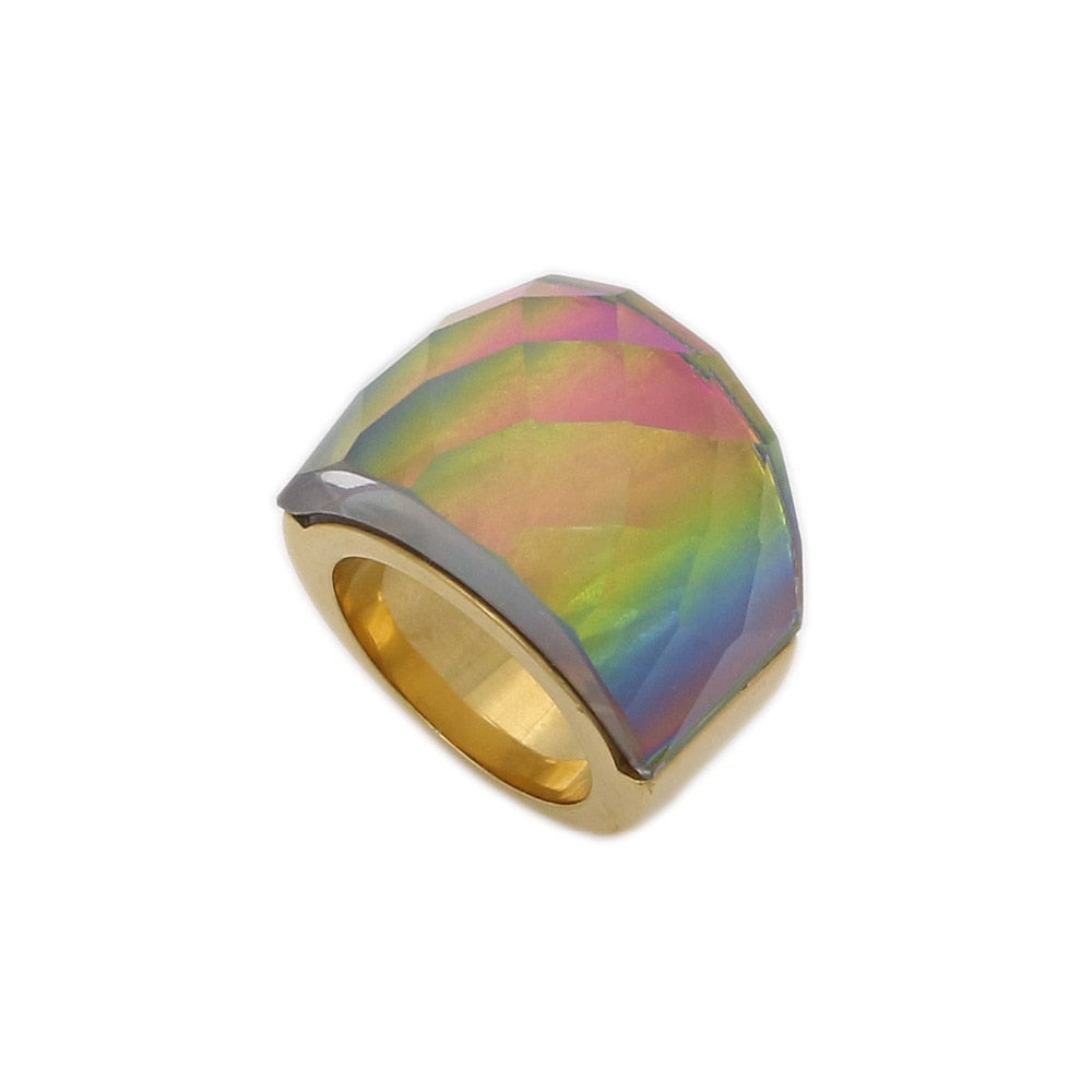 JSBAO New Fashion Women Luxury Brand Colorful Glass Jewelry Ring