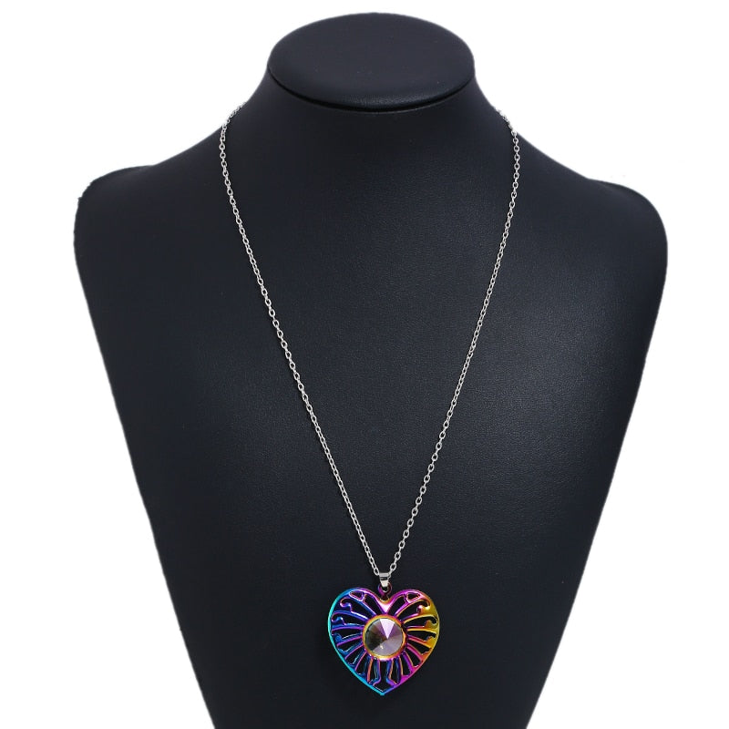 FLDZ  new trend fashion heart-shaped hollow crystal pendant metal necklace