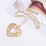FLDZ  new trend fashion heart-shaped hollow crystal pendant metal necklace