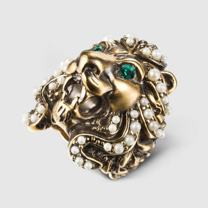 Rongho brand Vintage Pearl statement lionhead ring