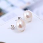 FLDZ  925 Silver Natural Freshwater Pearl Stud Earrings