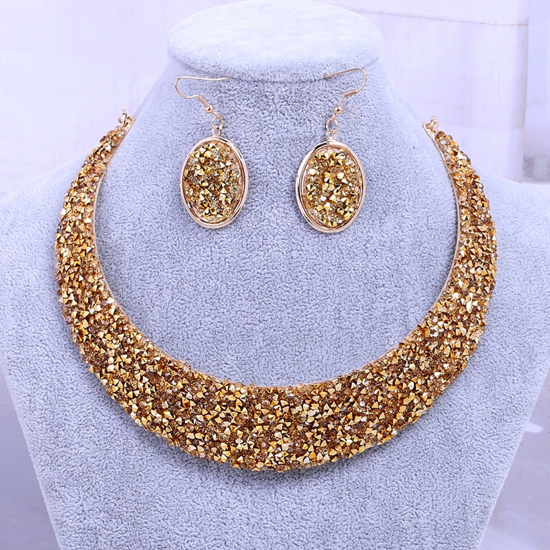 Crystal inlay necklace earrings Jewelry Sets