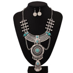 FLDZ Retro Gold Silver Turquoise Decorat Necklace