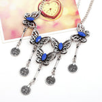 FLDZ Retro Gold Silver Turquoise Decorat Necklace