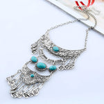 FLDZ Retro Gold Silver Turquoise Decorat Necklace