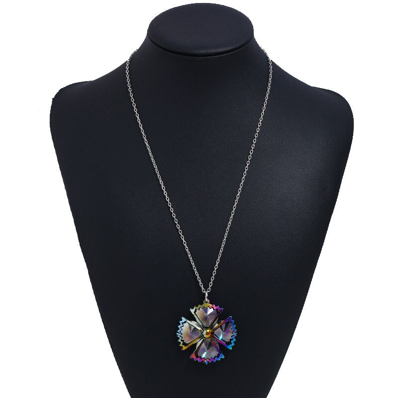 FLDZ New fashion round four-leaf clover shape crystal pendant metal necklace