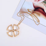 FLDZ New fashion round four-leaf clover shape crystal pendant metal necklace