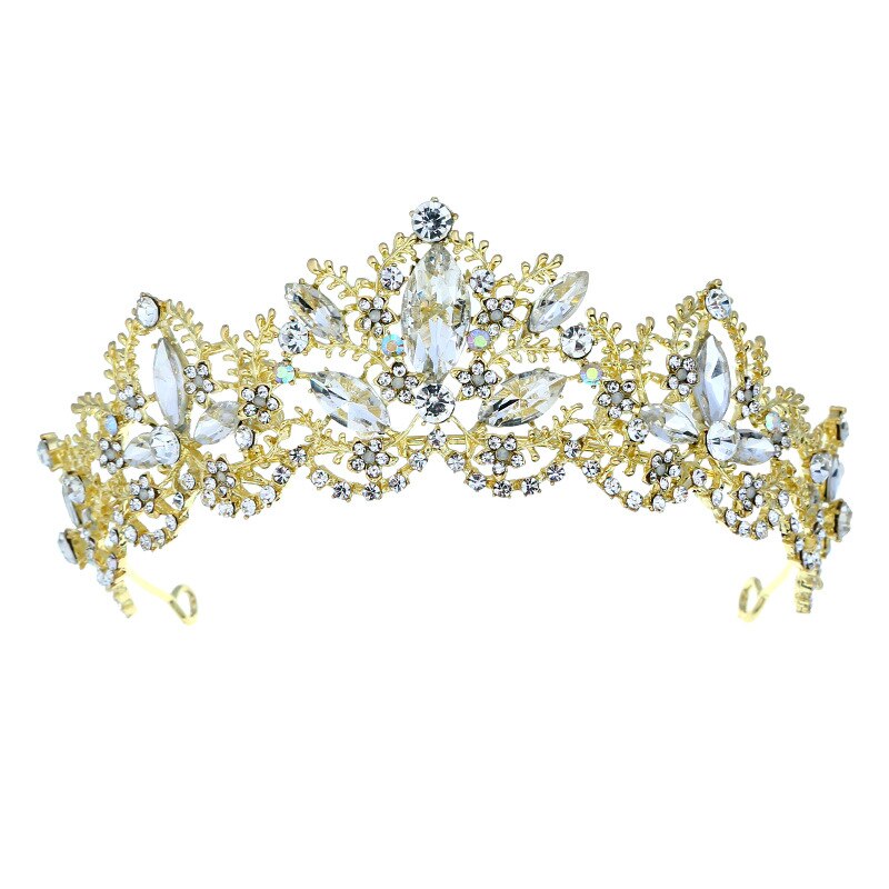 FLDZ 2019 Bridal Wedding Big Crystal Gold Crown Bride Head