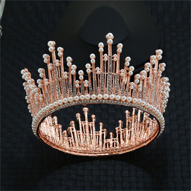 Vintage Gold Crystal Flowers Beads Rhinestone Queen Crowns