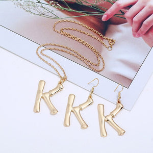 New Simple letter necklace earrings set