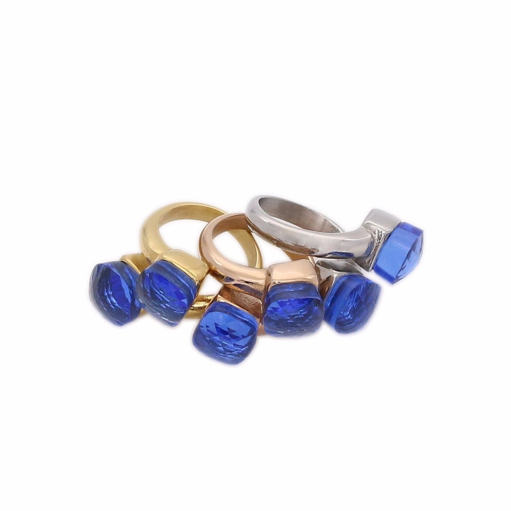JSBAO Rose Gold /Silver/Gold Colour Stainless Steel Double Dark Blue Glass Ring